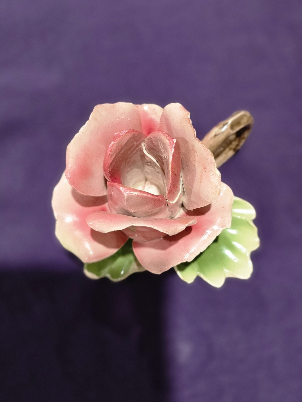 Vintage Capodimonte Italian Porcelain Pink Rose Figurine / Candle Holder